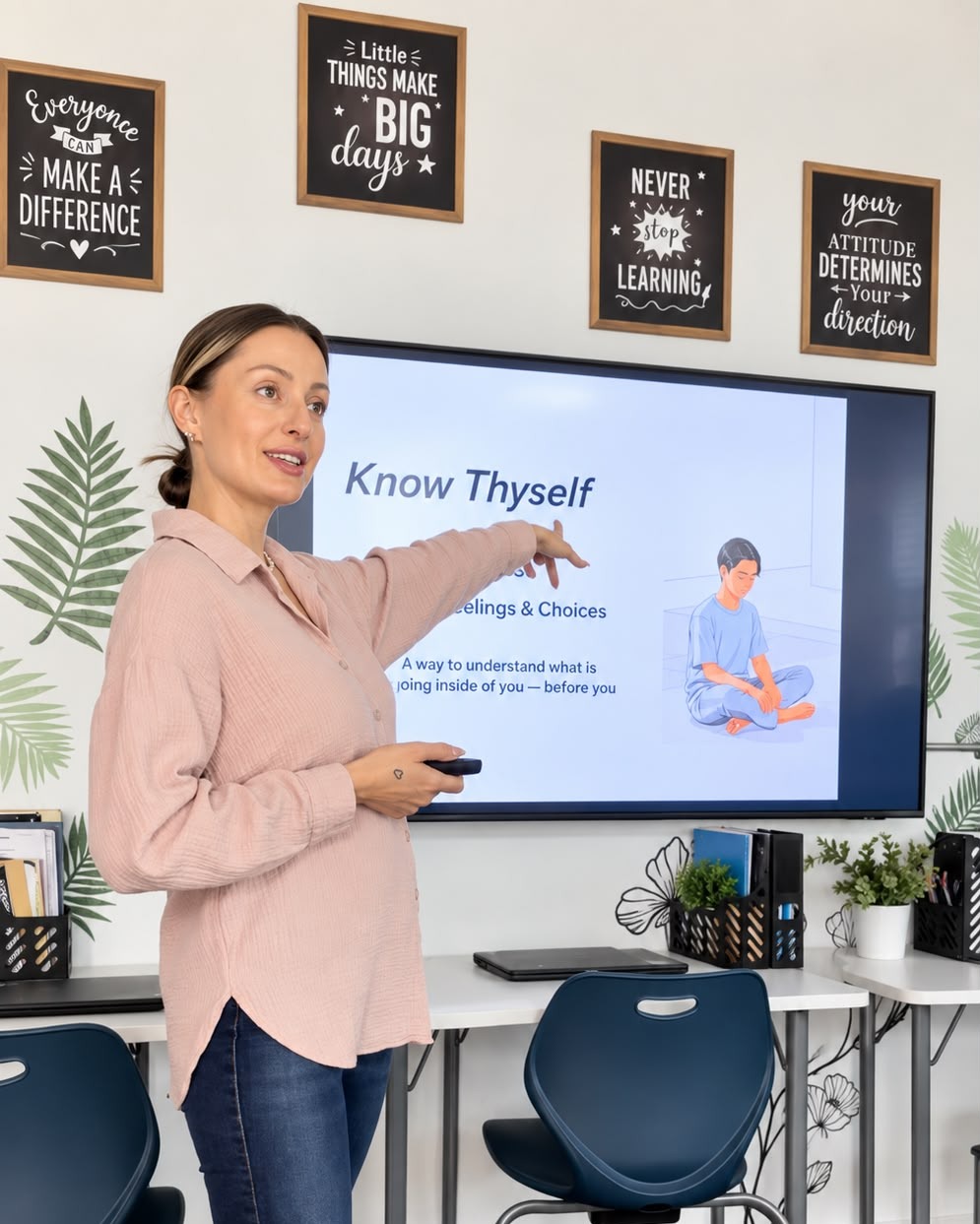 Alesya guiding a self-awareness practice with children